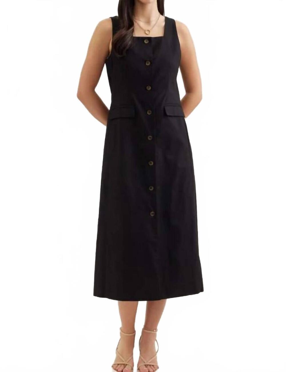 NEW ENTRO buttoned sleeveless long dress in black